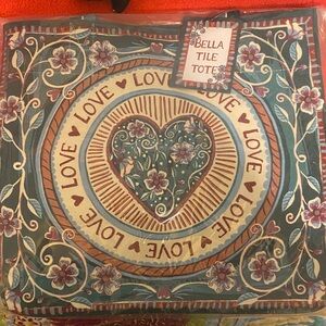 Brighton Cream Floral 'Love' Tote with Teal and Pink Accents